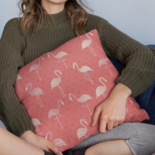 Pink Coral Red Flamingo Seamless Pattern Throw Pillow