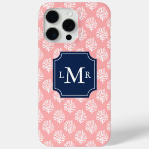 Pink Coral Reef Pattern and Monogram iPhone 15 Pro Max Case