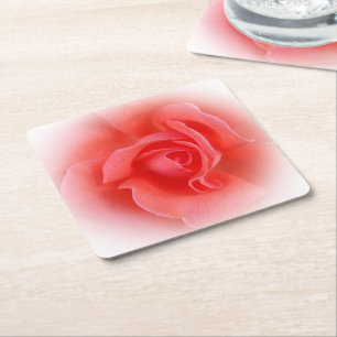 pink coral rose square paper coaster