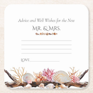  Pink Coral Seashells Pearls Starfish Driftwood   Square Paper Coaster