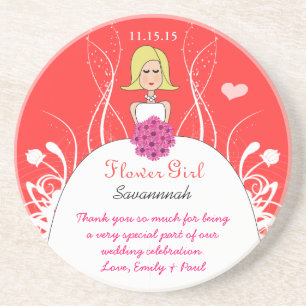 Pink & Coral Side Part Flower Girl Gown Coaster