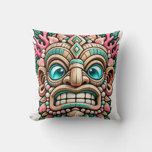 Pink Coral Tiki Throw Pillow