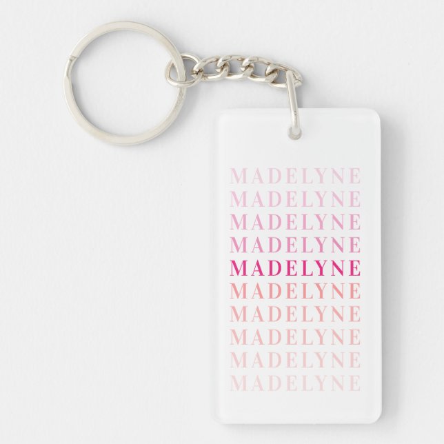 Pink Coral Typography Personalized Name Keychain (Front)