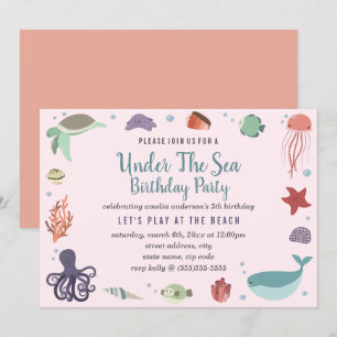 Pink Coral Under The Sea Kids Birthday Invitation
