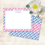 Pink & Cornflower Blue Preppy Gingham Stationery Card<br><div class="desc">This design features space for a name on a preppy gingham pattern background. Click the customize button if you would like to move/scale the images and further modify the text! Variations of this design, additional colours, as well as coordinating products are available in our shop, zazzle.com/store/doodlelulu. Contact us if you...</div>