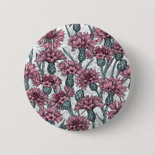 Pink cornflowers, wild flowers on white 2 inch round button