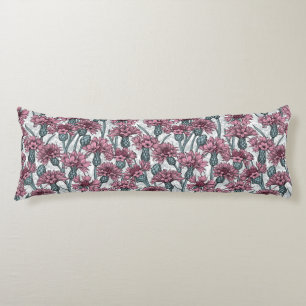 Pink cornflowers, wild flowers on white body pillow