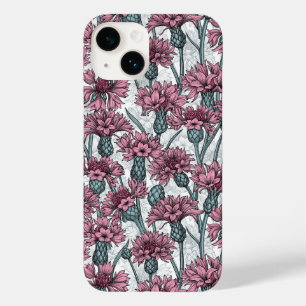 Pink cornflowers, wild flowers on white Case-Mate iPhone 14 case