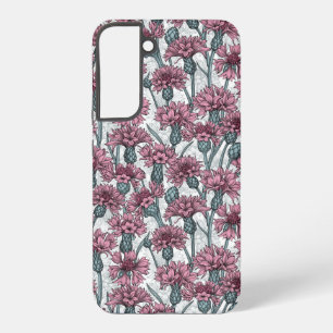Pink cornflowers, wild flowers on white samsung galaxy case