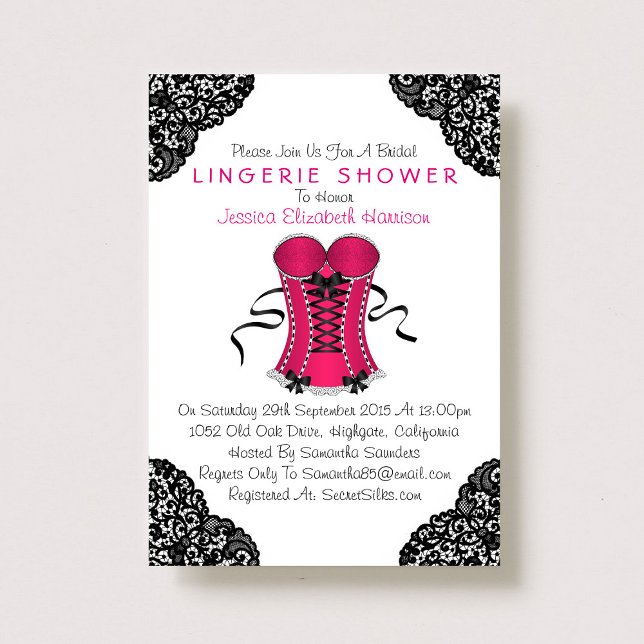 Pink Corset & Black Lace Lingerie Shower Invitation (Creator Uploaded)