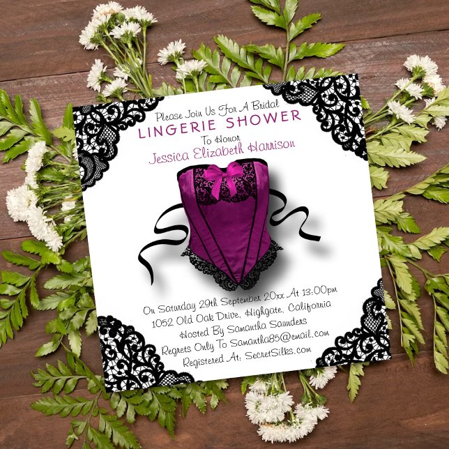 Pink Corset & Black Lace Lingerie Shower Invitation (Creator Uploaded)