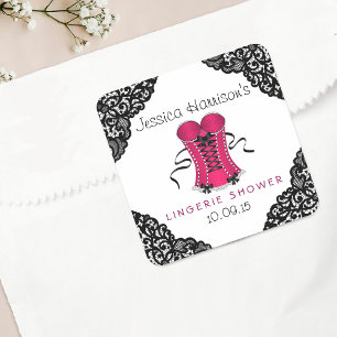 Pink Corset & Black Lace Lingerie Shower Stickers