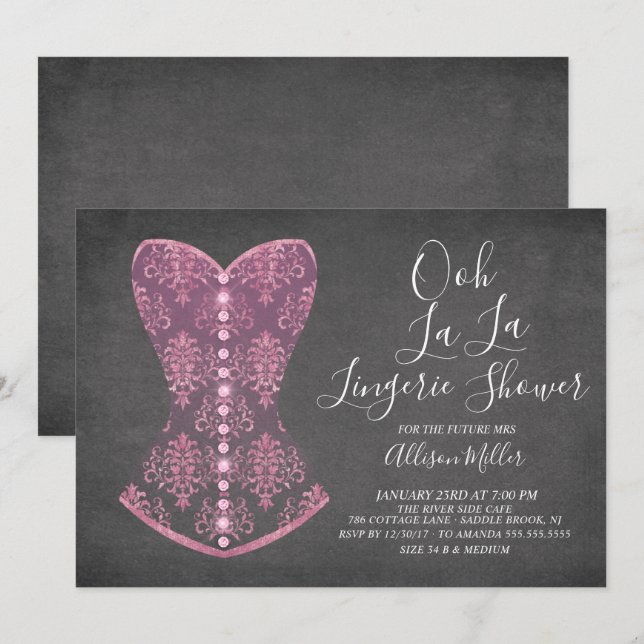 Pink Corset Lingerie Bridal Shower Invitation (Front/Back)