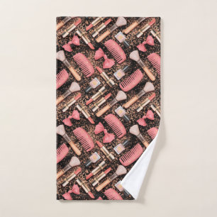 Pink Cosmetics Pattern Glitter Hand Towel