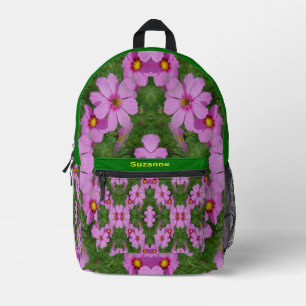 Pink Cosmos Daisy Flowers Abstract Personalized Printed Backpack