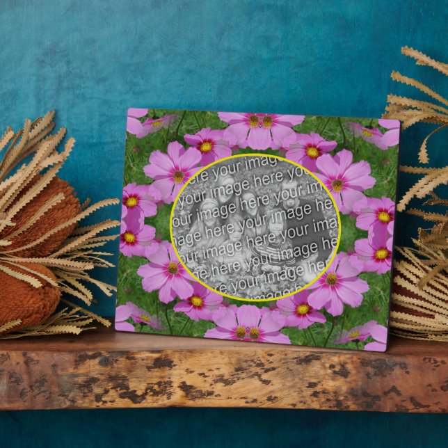 Pink Cosmos Daisy Flowers Add Your Photo Plaque (Side)