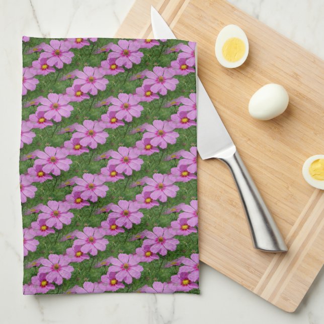 Pink Cosmos Daisy Flowers Nature Pattern      Kitchen Towel (Quarter Fold)