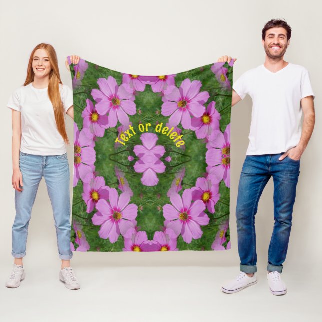 Pink Cosmos Daisy Flowers Nature Personalized Fleece Blanket (In Situ)