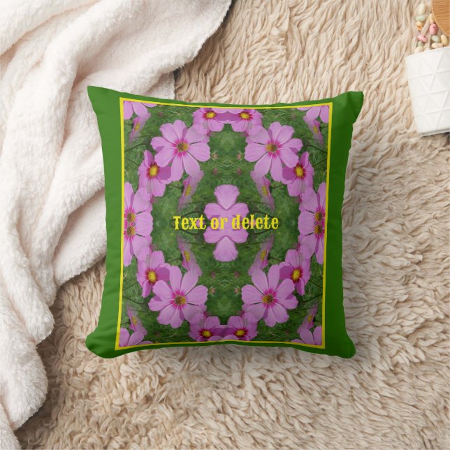 Pink Cosmos Daisy Flowers Nature Personalized  Throw Pillow (Blanket)