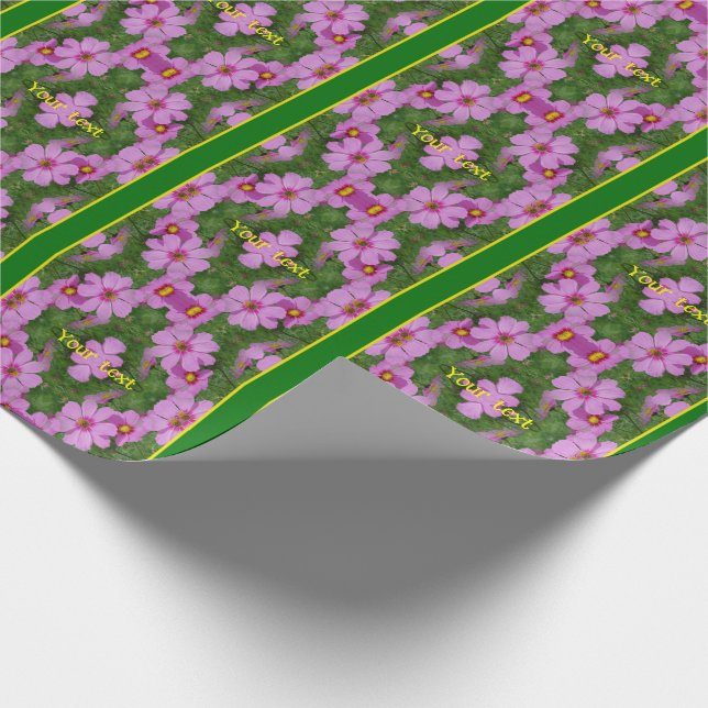 Pink Cosmos Daisy Flowers Personalized Nature  Wrapping Paper (Corner)