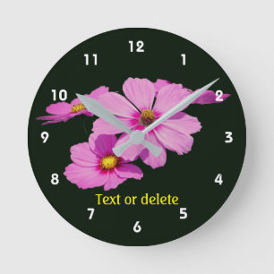 Pink Cosmos Daisy Flowers Personalized Round Clock