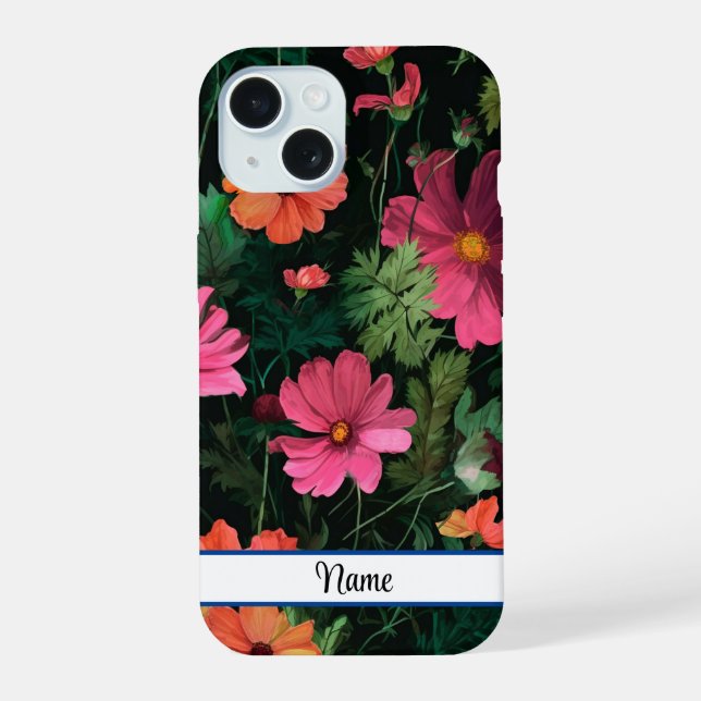 Pink Cosmos Flower Design iPhone 15 Case (Back)