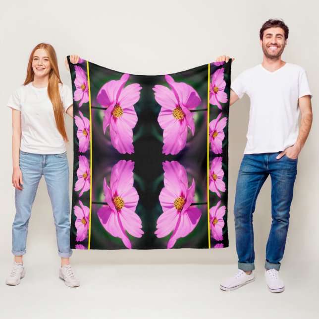 Pink Cosmos Flower Mirror Pattern   Fleece Blanket (In Situ)