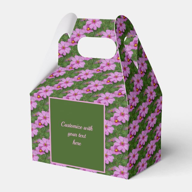 Pink Cosmos Flower Personalized Favor Box (Front Side)