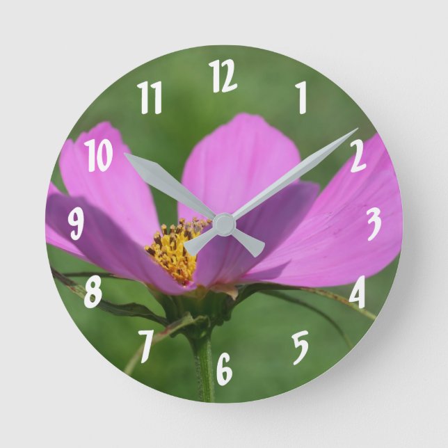 Pink Cosmos Flower Up Close Round Clock (Front)