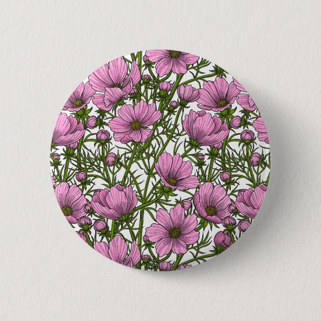 Pink Cosmos flowers 2 Inch Round Button (Front)
