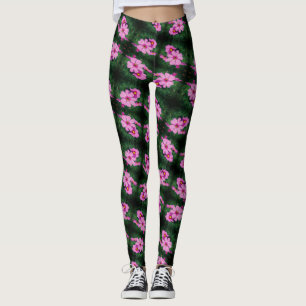 Pink Cosmos Flowers Abstract Pattern Leggings