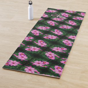 Pink Cosmos Flowers Abstract Pattern Personalized  Yoga Mat