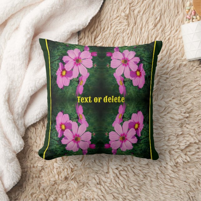 Pink Cosmos Flowers Abstract Personalized Throw Pillow (Blanket)