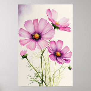 Pink Cosmos Flowers Art Print Poster