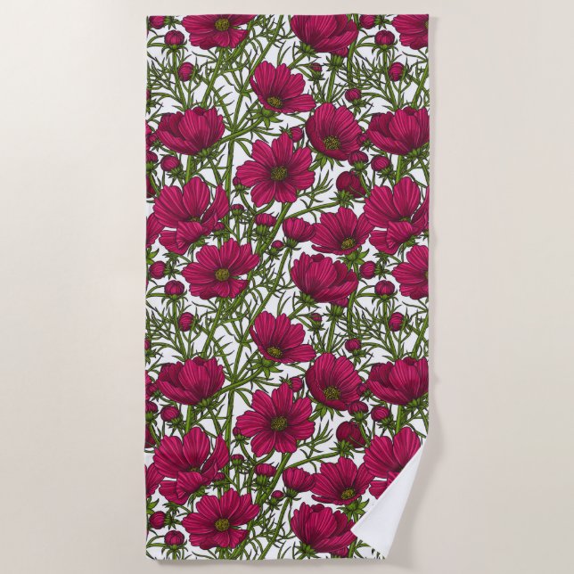 Pink Cosmos flowers Beach Towel (Front)
