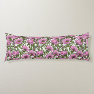 Pink Cosmos flowers Body Pillow