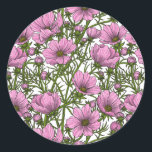 Pink Cosmos flowers Classic Round Sticker<br><div class="desc">Hand drawn vector illustrations with pink cosmos flowers</div>