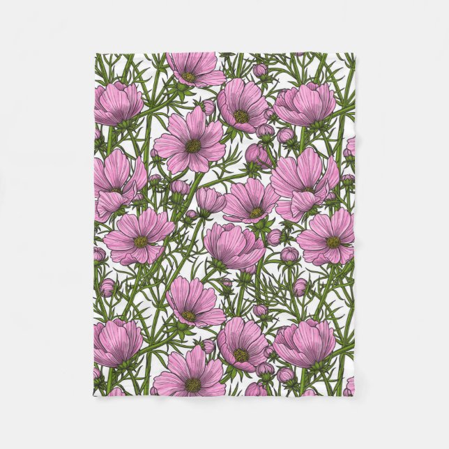 Pink Cosmos flowers Fleece Blanket (Front)