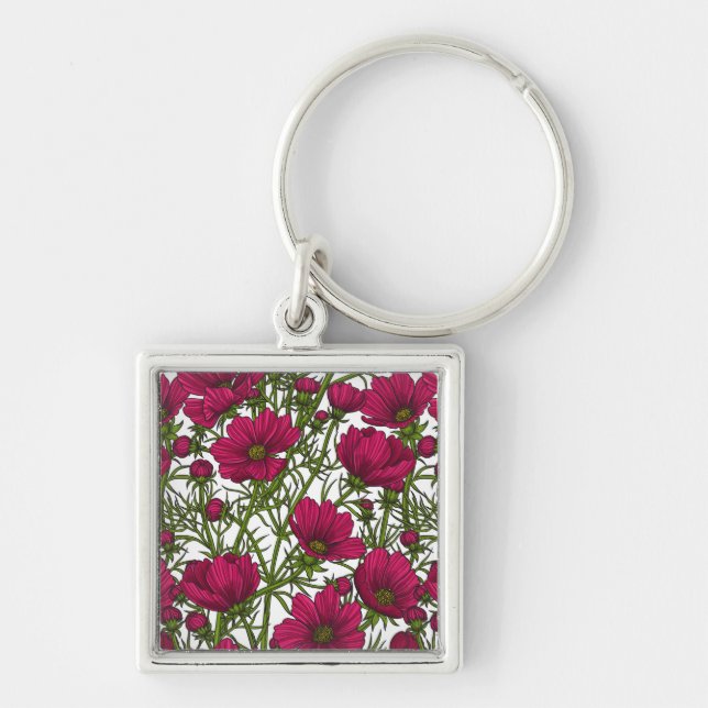 Pink Cosmos flowers Keychain (Front)