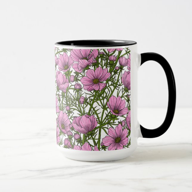 Pink Cosmos flowers Mug (Right)