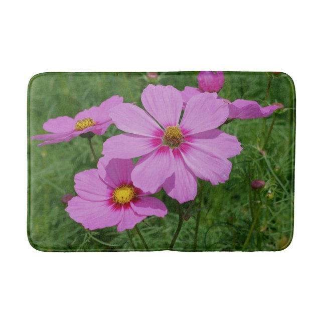 Pink Cosmos Flowers Nature   Bath Mat (Front)