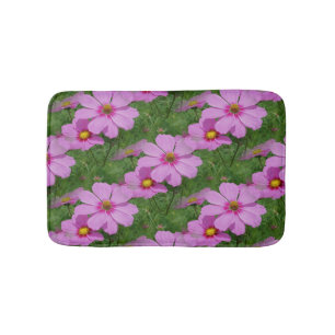 Pink Cosmos Flowers Nature Pattern Bath Mat