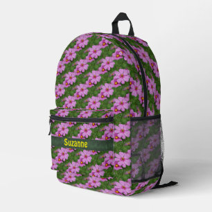 Pink Cosmos Flowers Nature Personalized Printed Backpack