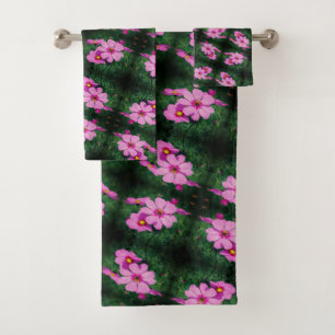 Pink Cosmos Flowers Pattern Bath Towel Set