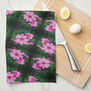 Pink Cosmos Flowers Pattern  Kitchen Towel