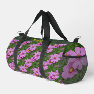 Pink Cosmos Flowers Pattern Personalized Duffle Bag