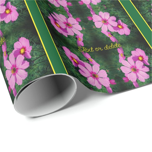 Pink Cosmos Flowers Pattern Personalized Wrapping Paper (Roll Corner)