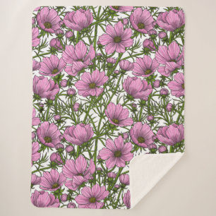 Pink Cosmos flowers Sherpa Blanket