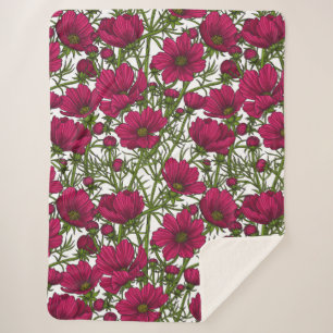 Pink Cosmos flowers Sherpa Blanket
