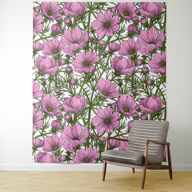 Pink Cosmos flowers Tapestry (In Situ)